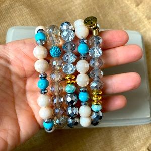Set of 5 Erimish bracelets. Blue and gold tones